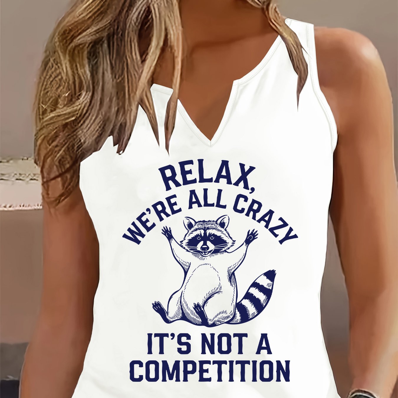 TEMU Fashionable Women's Tank Top With A Printed V-neck Design, A Cool And Versatile Spring And