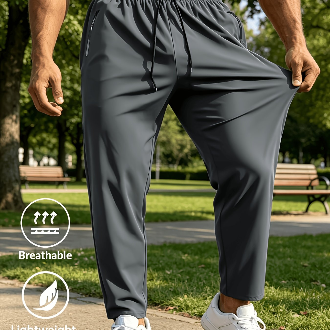 TEMU Pantalon Long de Sport Tendance pour Homme, Poches Zippées , Cordon de Serrage à la Taille, Tissu Confortable et Respirant, Idéal pour