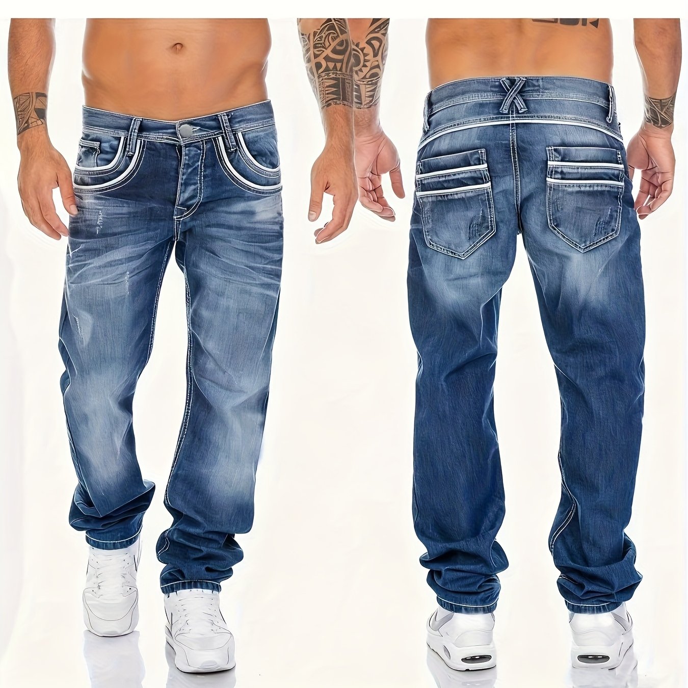 Men's Vintage Washed Straight-leg Loose Fit Denim Pants - Slim-fit Streetwear Washable Jeans Suitable For - Wear, Casual & -casual Outfits (machine Washable)