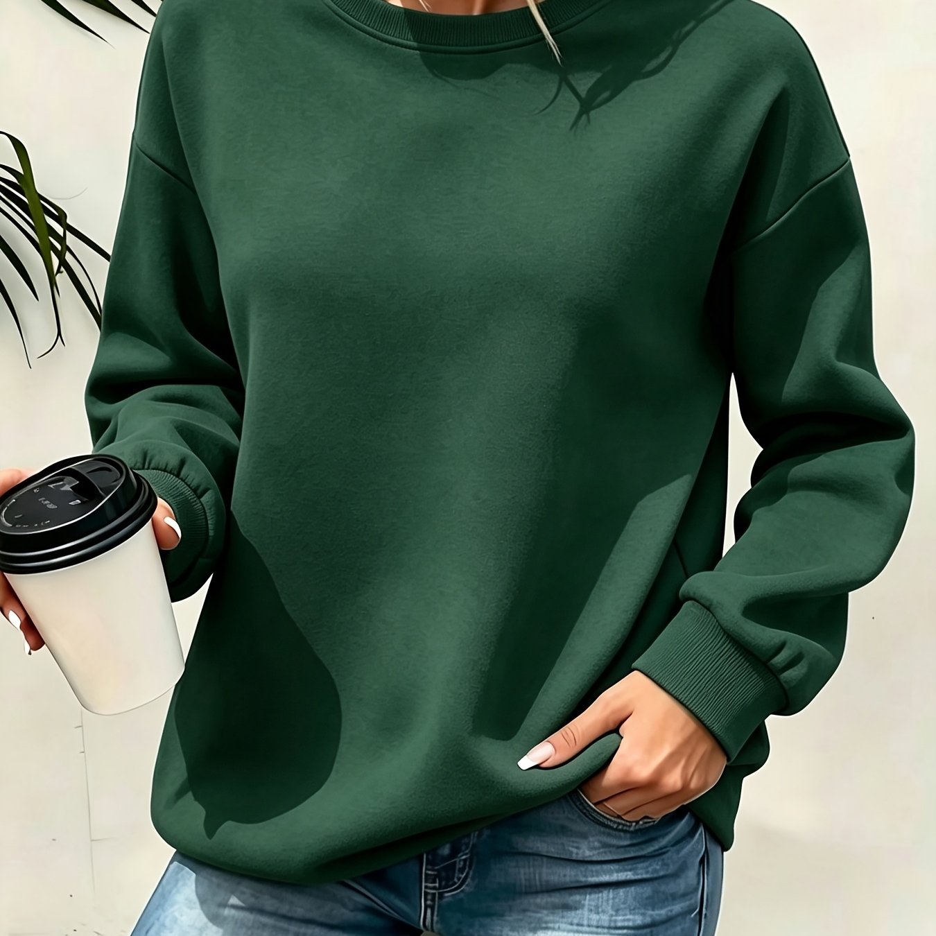 TEMU Plus Size, European And Minimalist Style Long-sleeve Basic Spring/summer Apparel, Classic Fashion Solid Color Women's Streetwear, Daily Casual