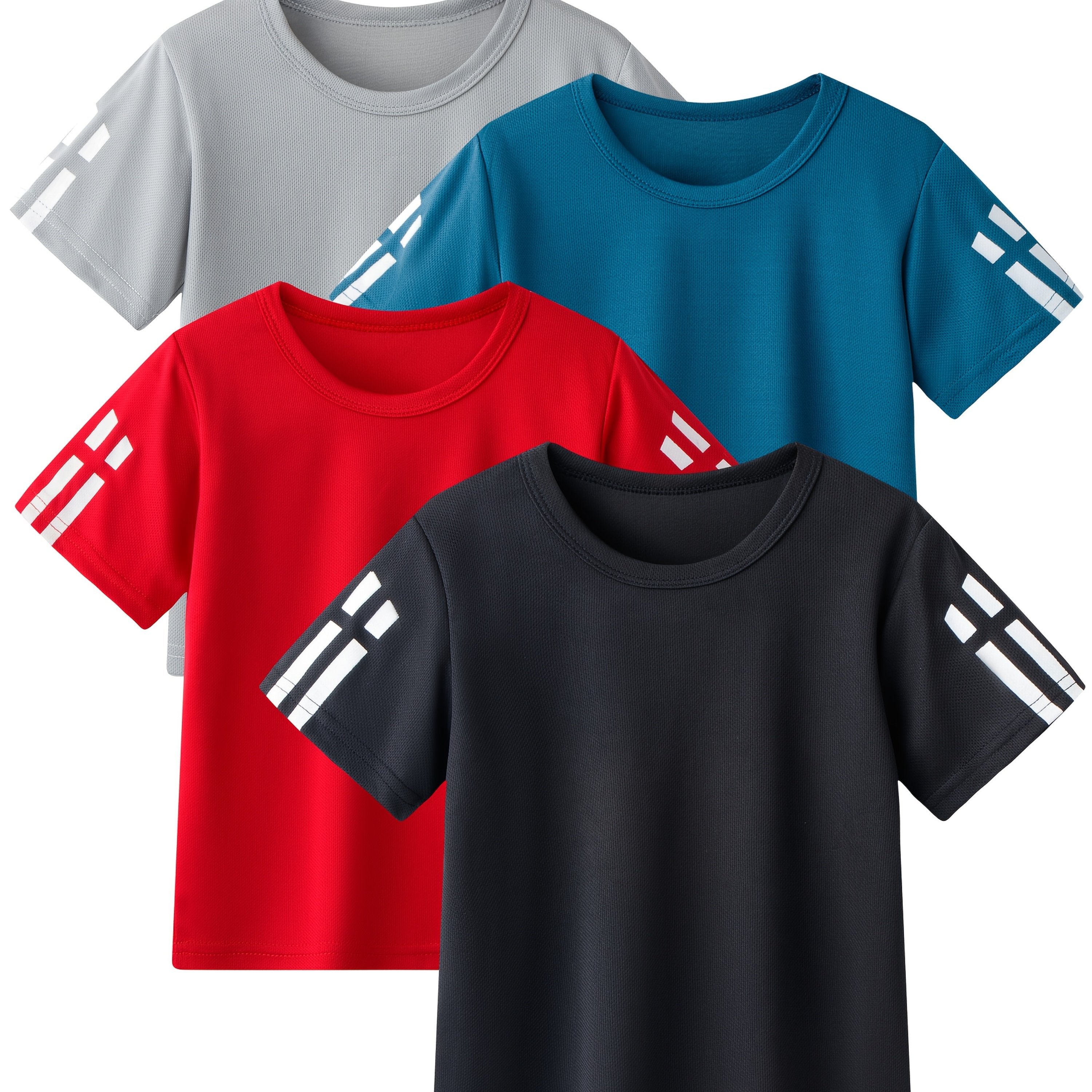 Image of 4pcs Boys' Summer Loose Sports T-shirt, Casual Comfortable All-match Mesh Quick-dry Short-sleeve T-shirt Boys' Top, Outdoor Daily T-shirt