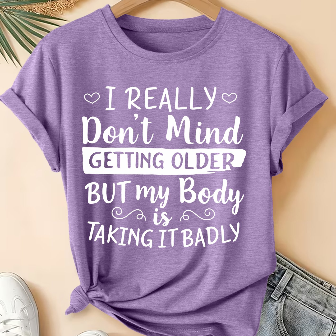 TEMU Women's Elegant Short Sleeve T-shirt, I Really Getting Older But Is Taking It Letter Print Round Neck Top, Suitable For Spring Summer Fashion
