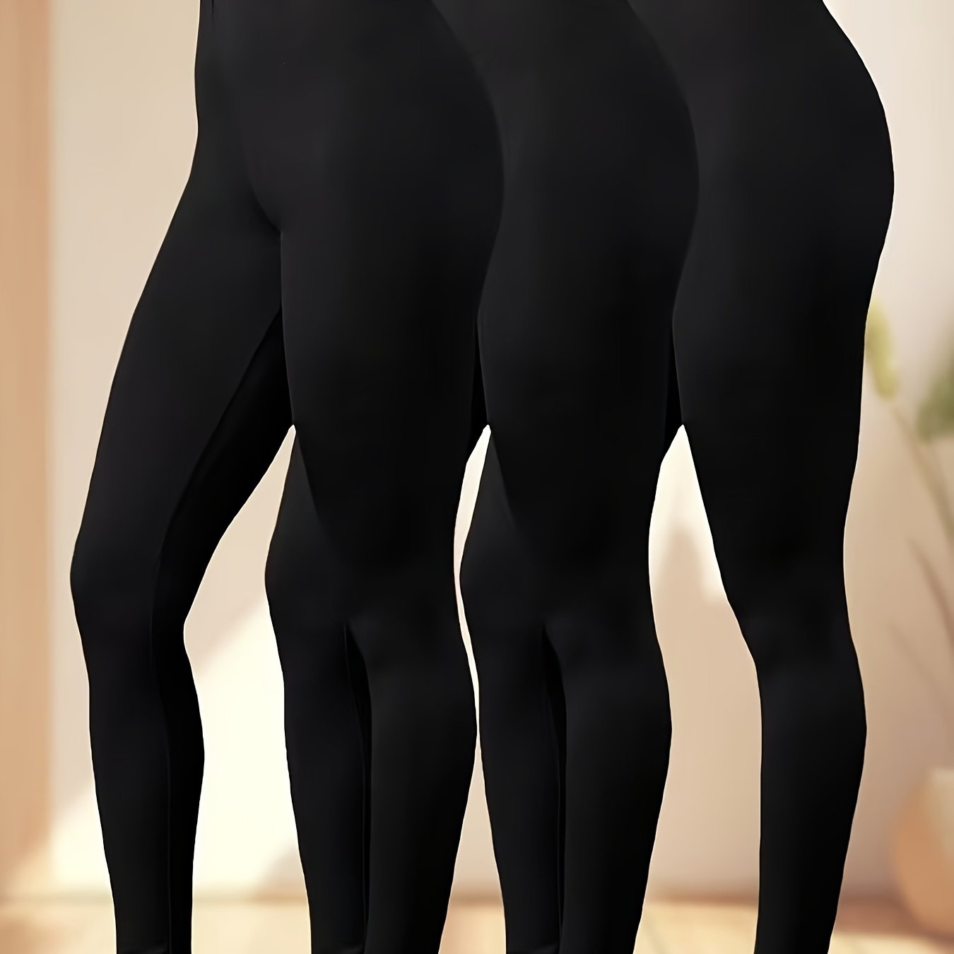 TEMU Three-pack Women's Leggings, Fashionably Designed For,,, And S Activities, Solid Color Non-see-through, Comfortable And Form-fitting