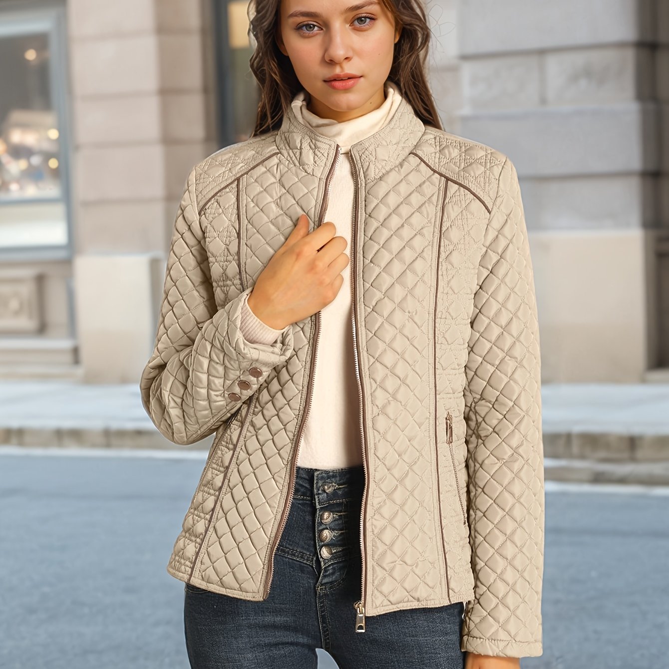 Image of Women's Autumn/winter Lightweight Warm Padded Jacket With Pockets