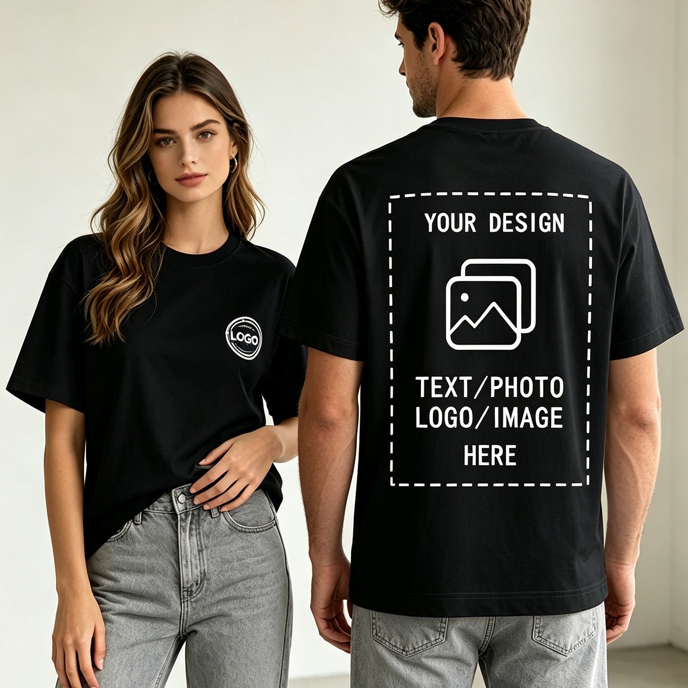TEMU Personalized Custom T-shirts Suitable For Home, Travel & Parties - -sided Chest & Back Printing, Pure Loose Fit Unisex Tees For , Machine