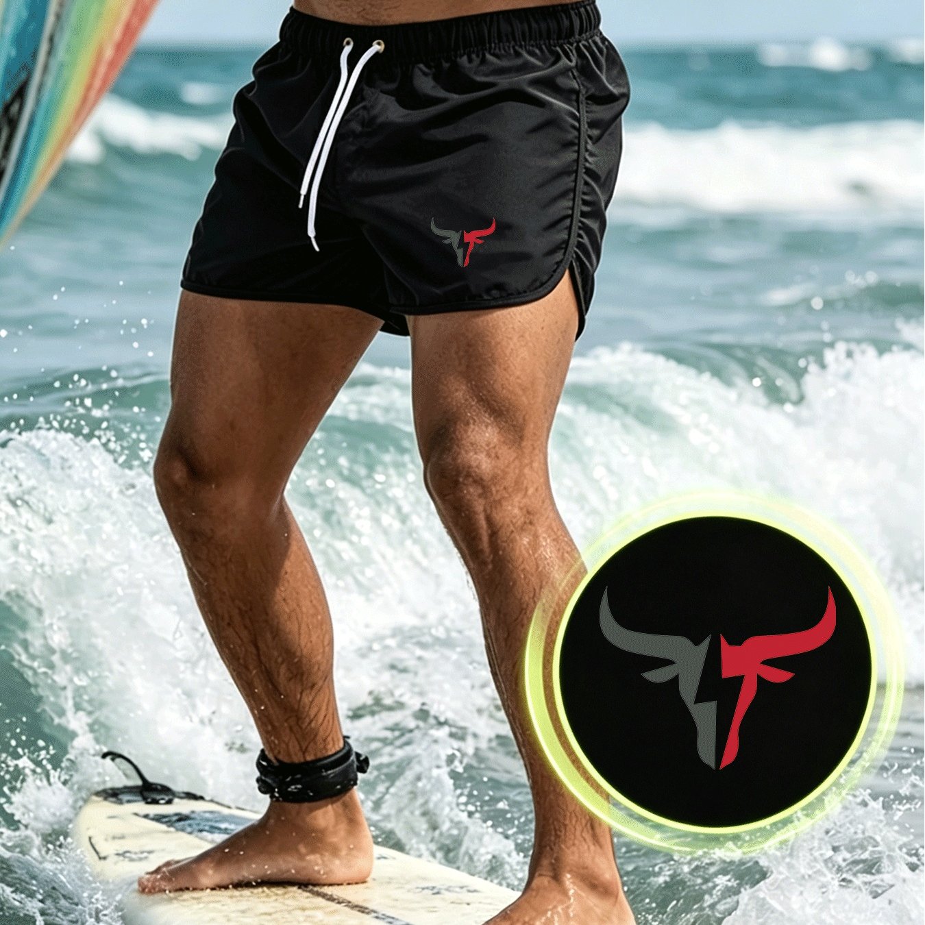 TEMU Men's Lightweight Quick-dry Beach Shorts With Elastic Drawstring Waist Design, Featuring Stylish Tropical Print, Suitable For Swimming, Hiking,