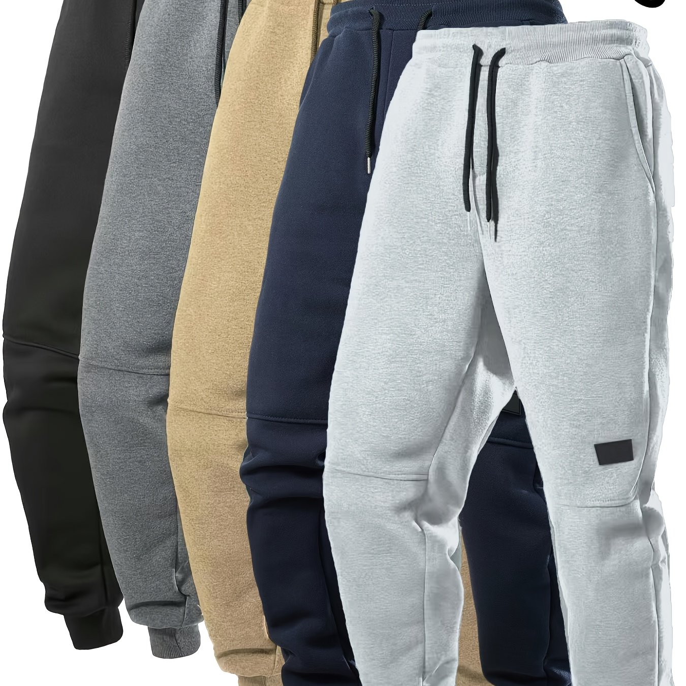 TEMU 5pcs Men's Fleece Lined Solid Jogger Sweatpants With Drawstring, Casual Warm Sporty Trousers As Gift