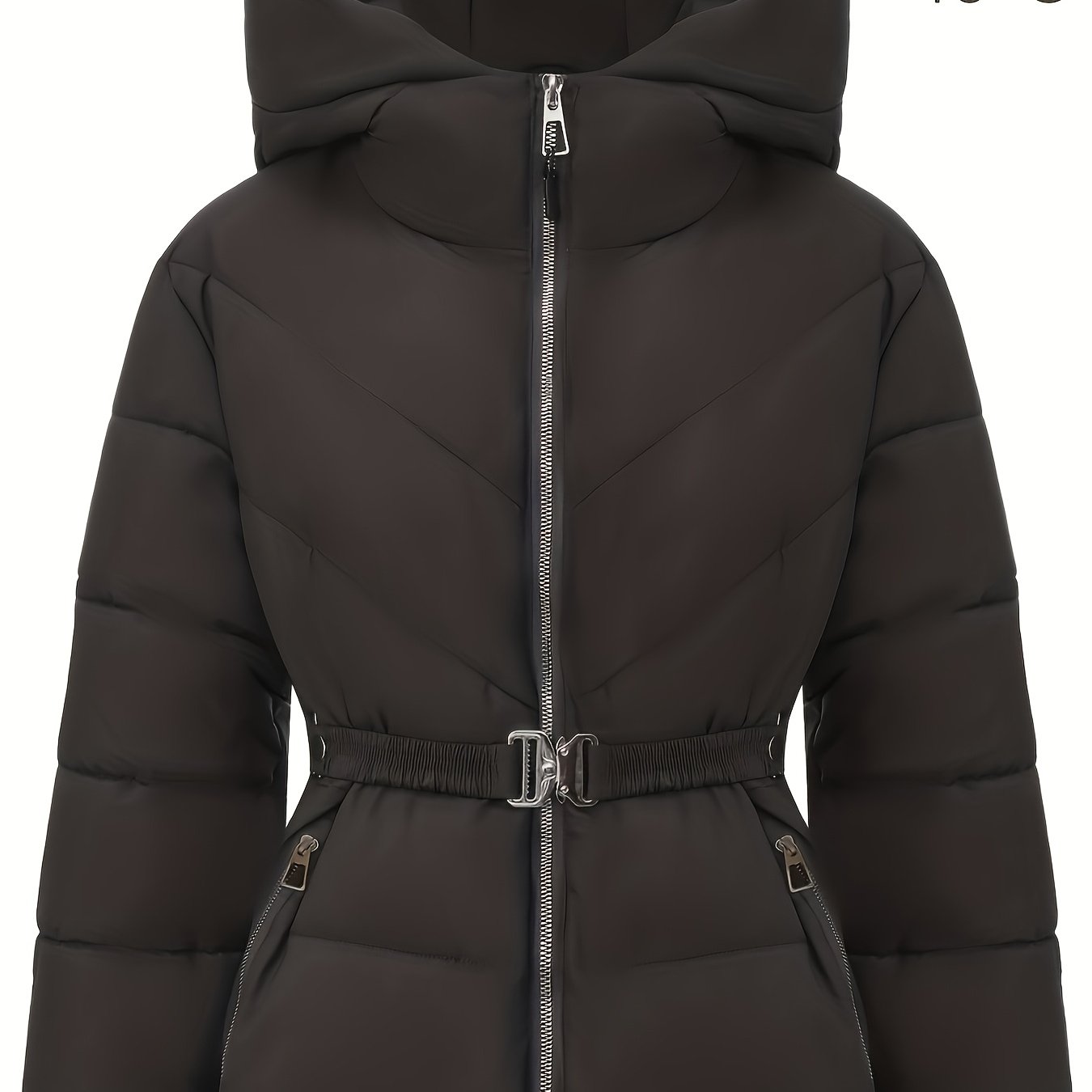 Women's Quilted Outerwear Jacket With Metal Zip Pocket, Casual Hooded Mid-length Coat, Solid Color Outerwear For Fall/spring, Mature Women's Outerwear