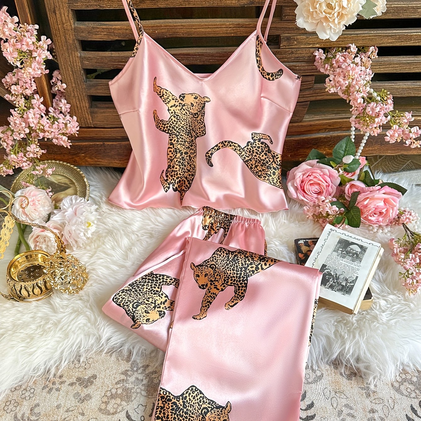TEMU Teenager's Fashion Cami And Long Pants Pajama Set 2pcs, For Teenager, Halloween, For Teenager