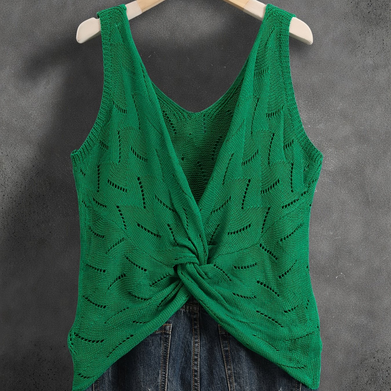 E-shop Neue Frühjahr/Sommer/Herbst-Kollektion Damen Tanktop mit verdrehtem Knoten am Rücken V-Ausschnitt, locker geschnittenes Muschel-Top für