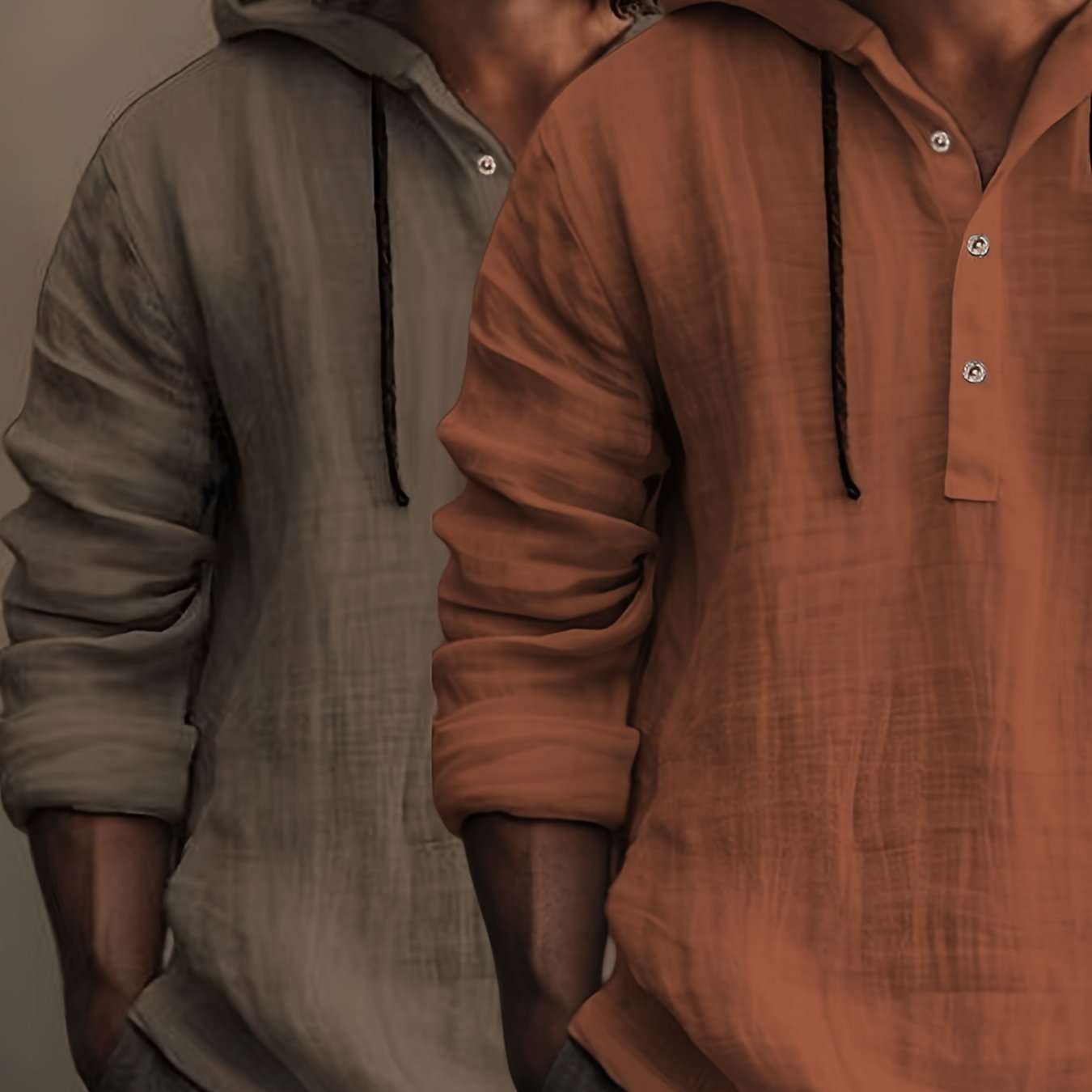 Image of 2pcs 2026 New Linen Shirt Hoodie With Long Sleeves-casual Spring/summer Casual Attire, Men's Hoodie