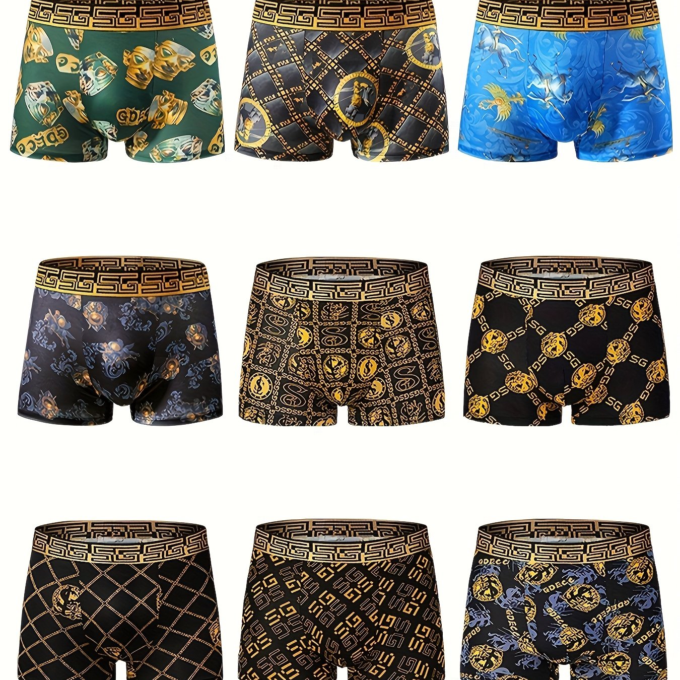 TEMU 9pcs, Men's Polyester Thin Breathable Quick-drying High Elasticity, Black And , Men's Boyshort Underwear