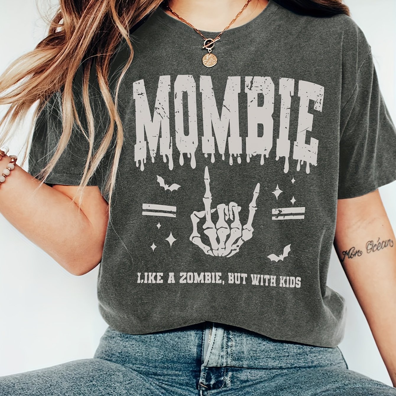 TEMU Casual Crew Neck T-shirt Summer Fabric With Slight Stretch Fun Graphic Tee For Women