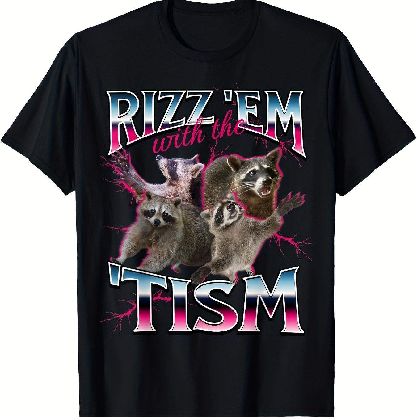 TEMU T-shirt drôle avec mème sur l'autisme, motif de raton laveur et slogan RIZZ 'EM avec , doux, 100% coton, décontracté, pour hommes et femmes,