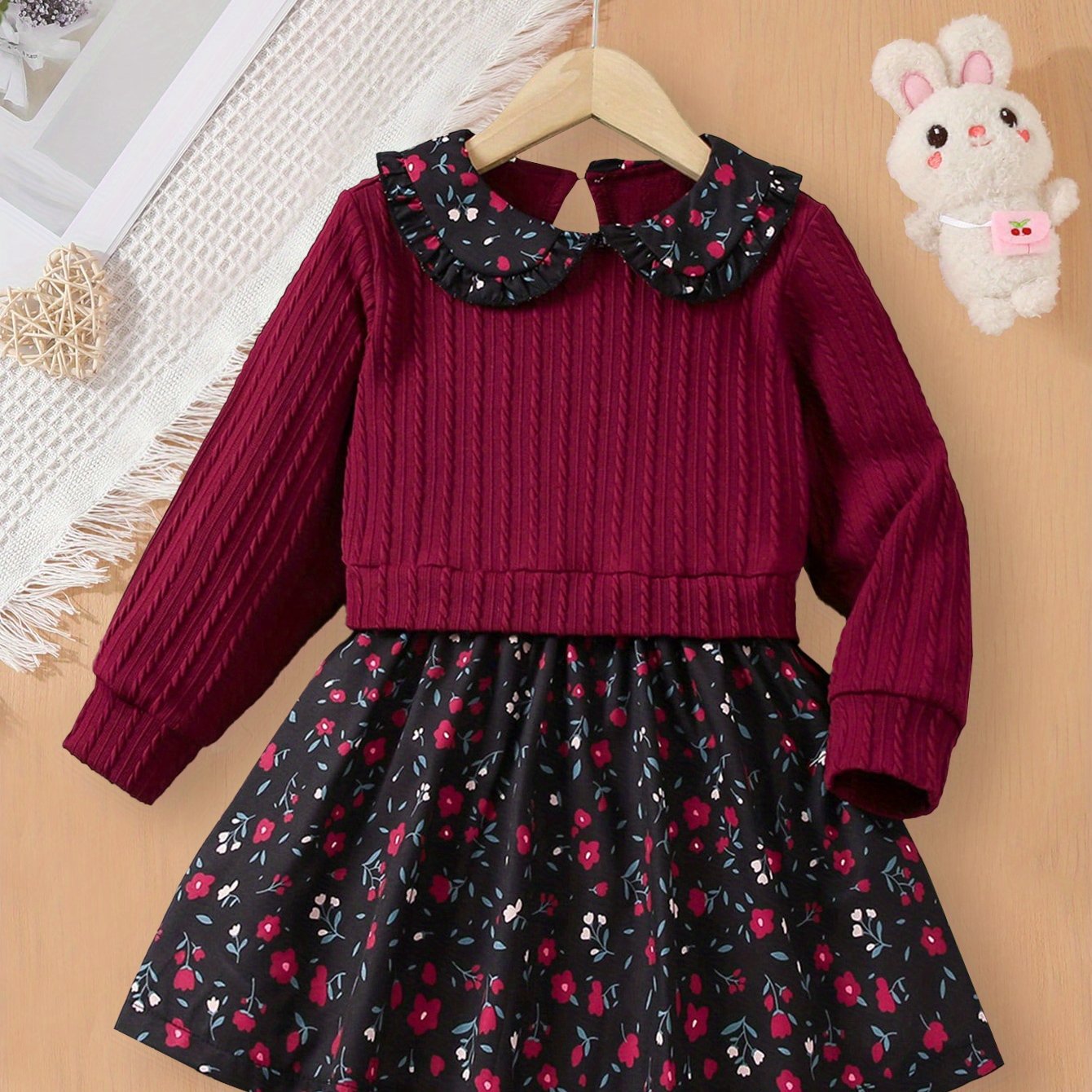 Girls' Dress Spring Autumn Cable Strip Long Sleeve Top Floral Skirt Baby Girly Princess Dress