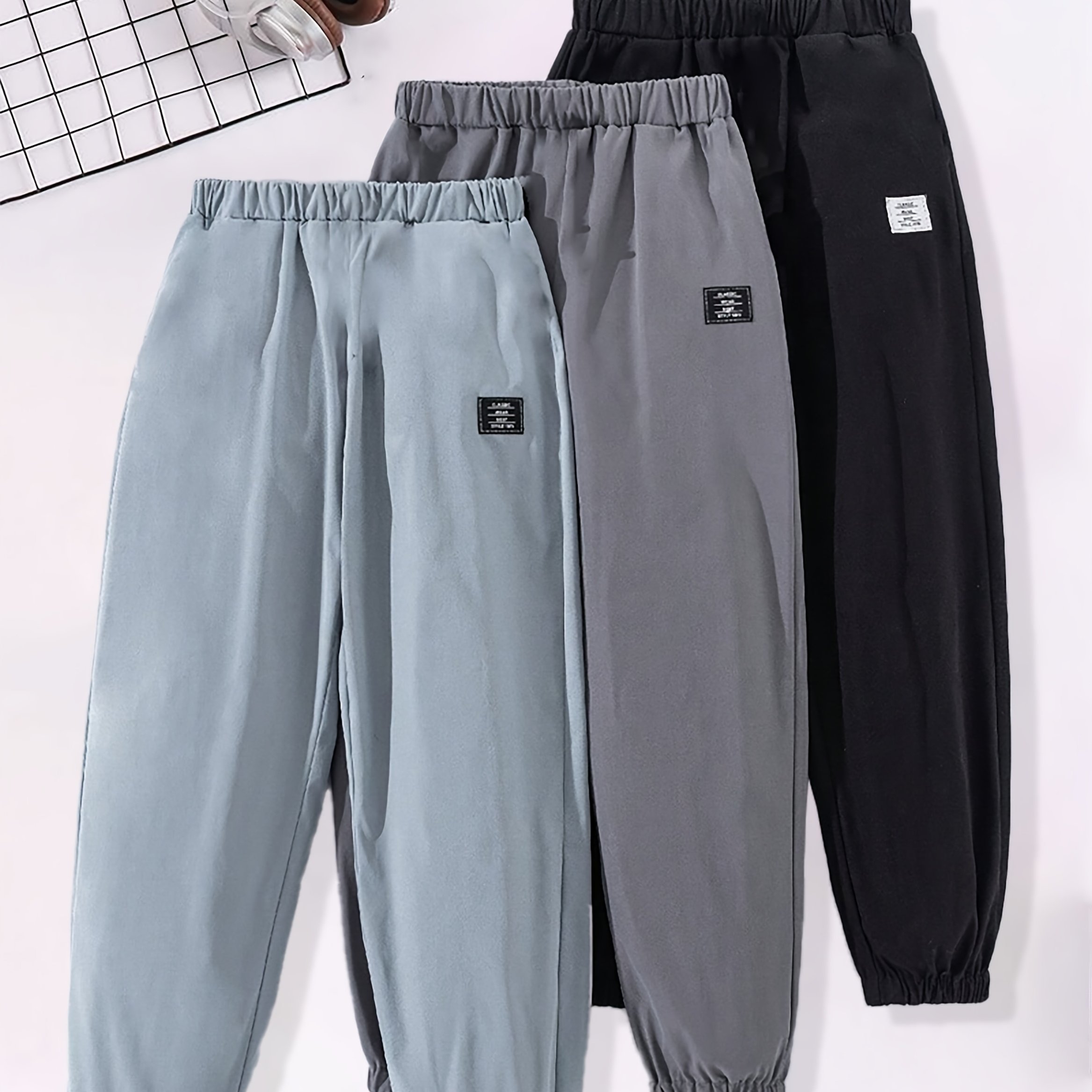 TEMU 3pcs Solid Color Casual Sports Pants For Teen Boys, Soft, Versatile, And Skin-friendly, Suitable For Outdoor And Street Wear, Ideal For Autumn