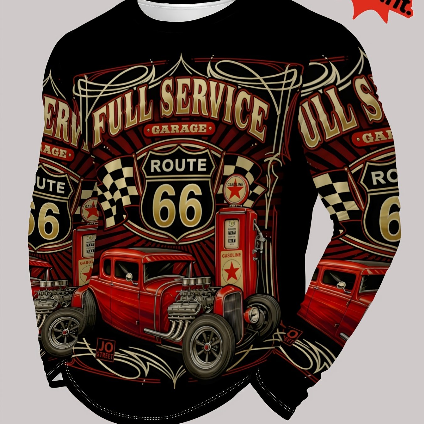 TEMU Men's Vintage Car Route 66 Crew Neck Long Sleeve (not Textured//sequined), Plus Size