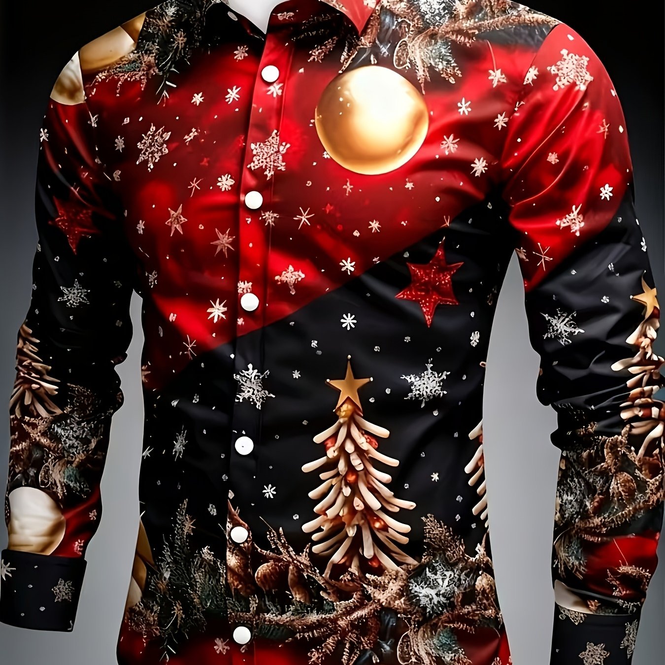 TEMU Chemise à manches longues pour homme, pour les fêtes de Noël, fond noir avec , tenue festive pour les fêtes et les réunions décontractées, mode