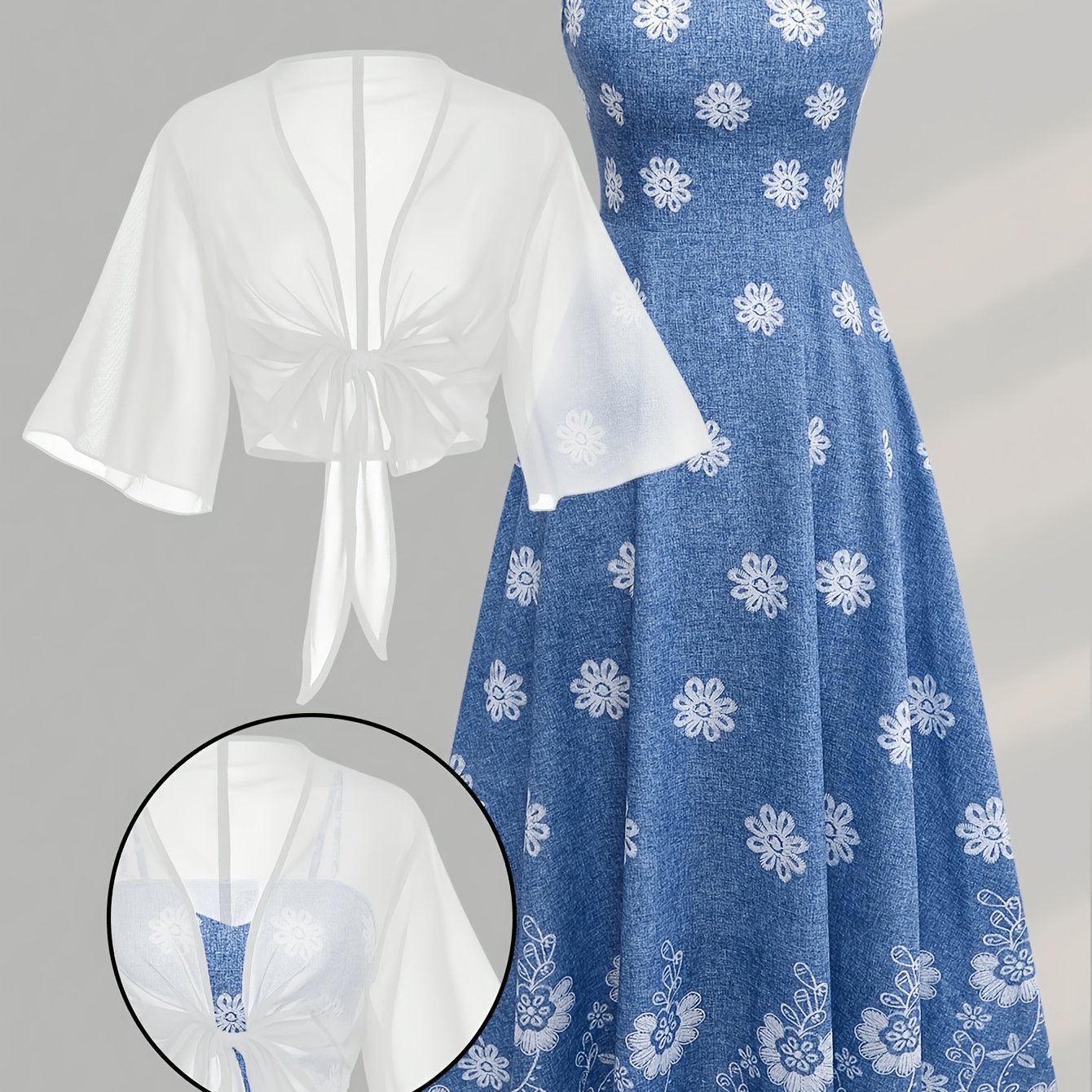 TEMU Women's Summer New Arrival Fashion Printed 2pcs Set Dress With Shawl