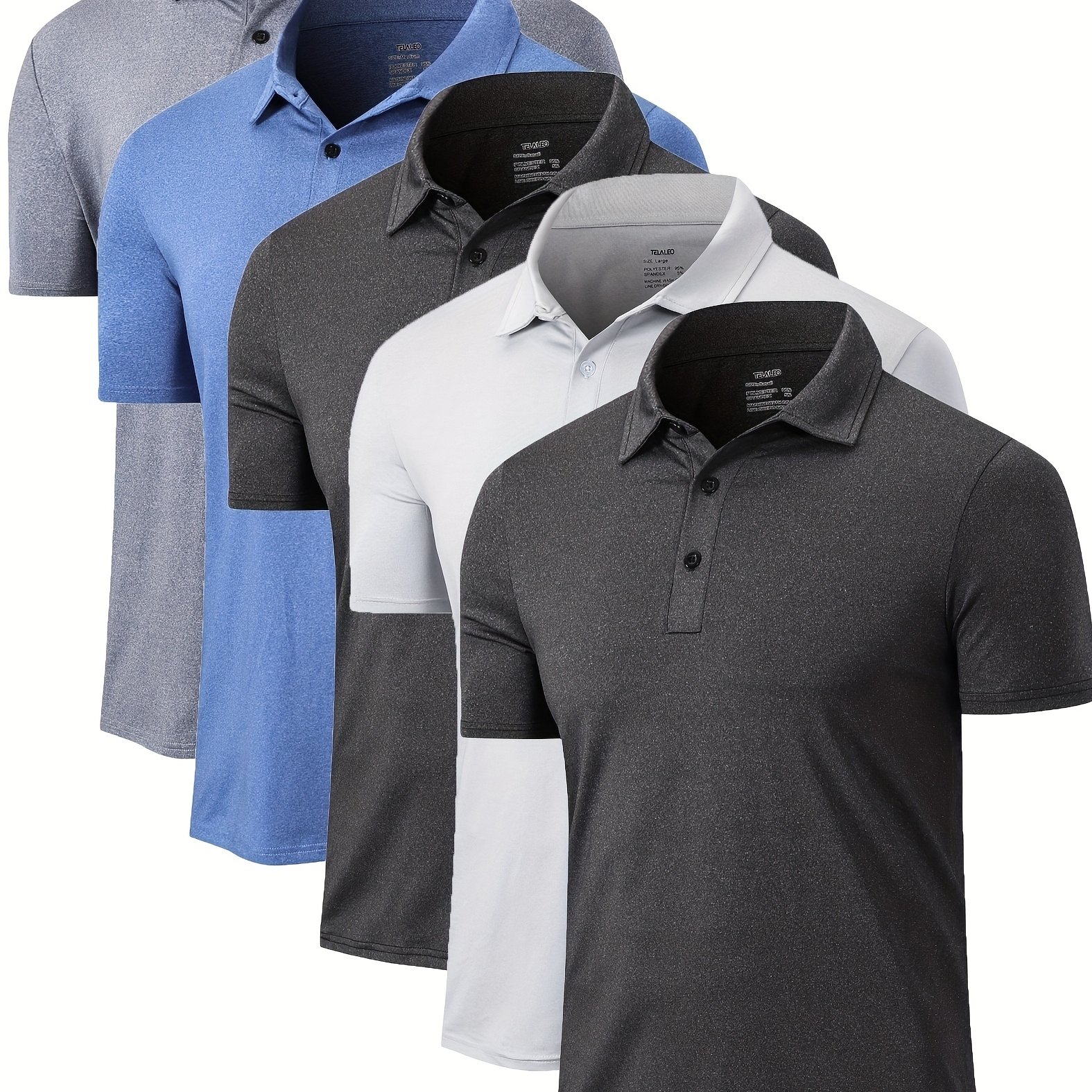 TEMU 5pcs Shirts For Men Performance Short Sleeve Golf Shirt Moisture Wicking Athletic Casual Collared T-shirt