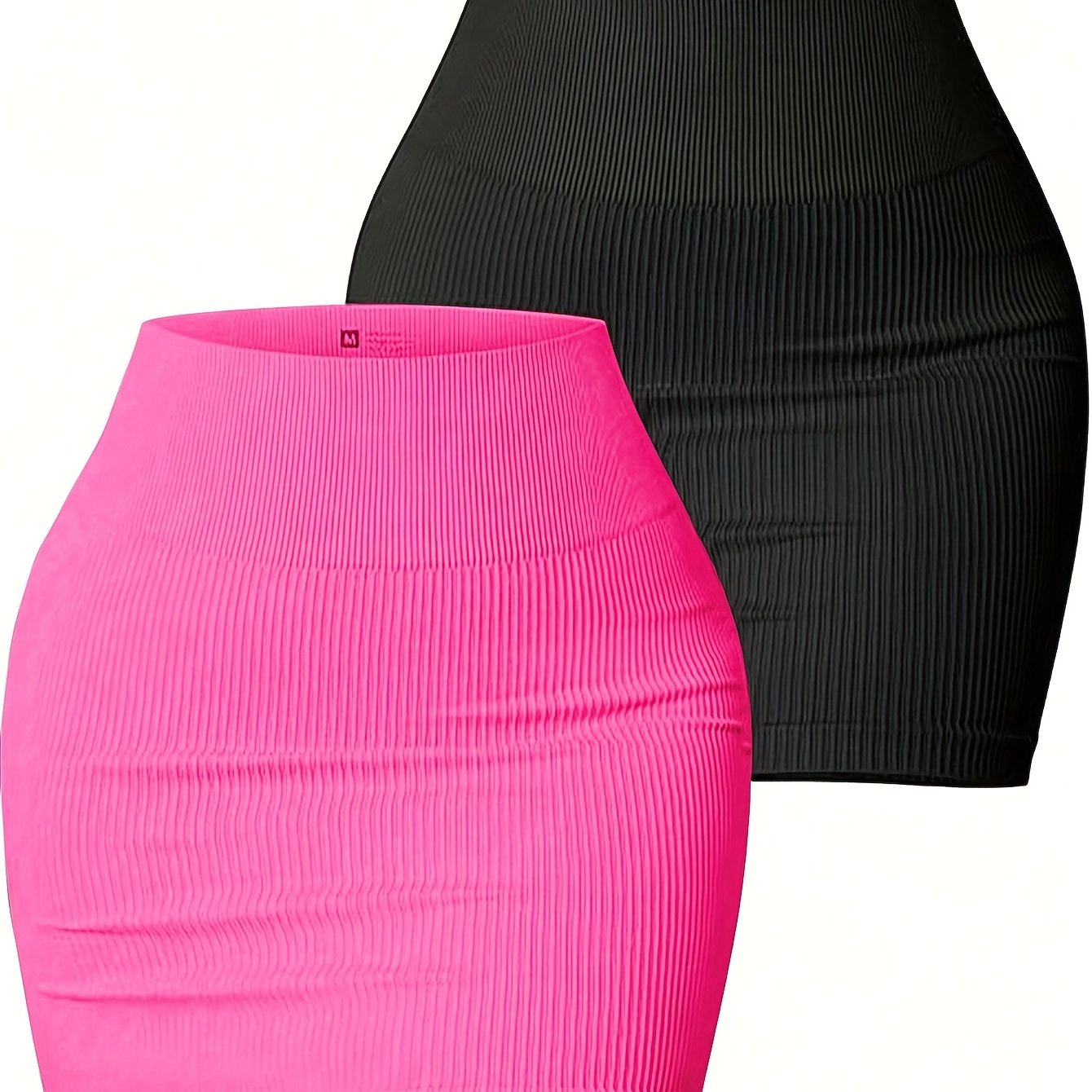 TEMU Un conjunto de dos faldas deportivas de mujer acanaladas, de cintura , sin costuras, de elasticidad y versátiles, estilo bodycon, ideales para