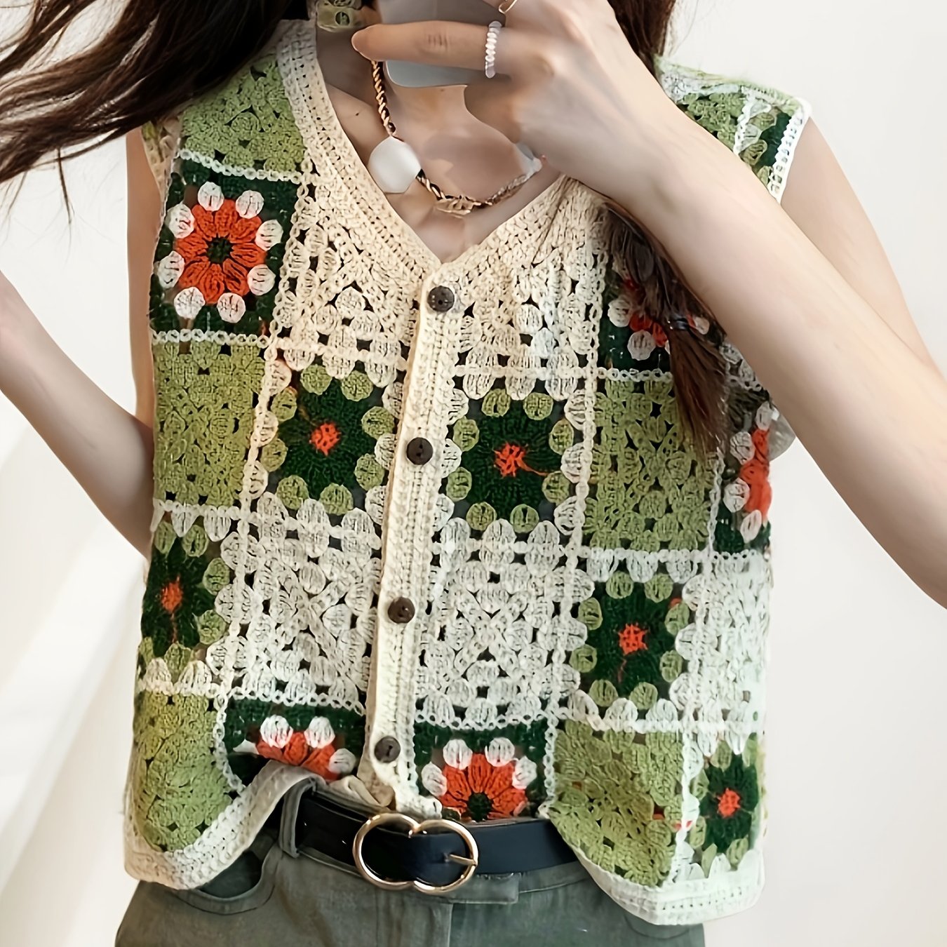 E-shop Bohemian Ethno-Stil Richtungsspezifisches Frühlings- Sommer-Damen-V-Ausschnitt Ärmelloses Weste