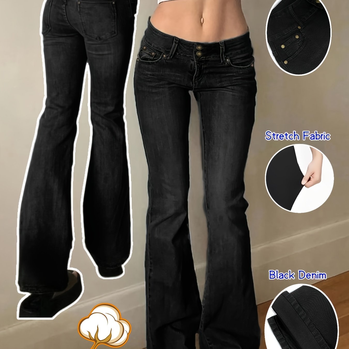 Women's Vintage Sexy Low-waist Stretch Street Casual Double-button Tight Flared Jeans