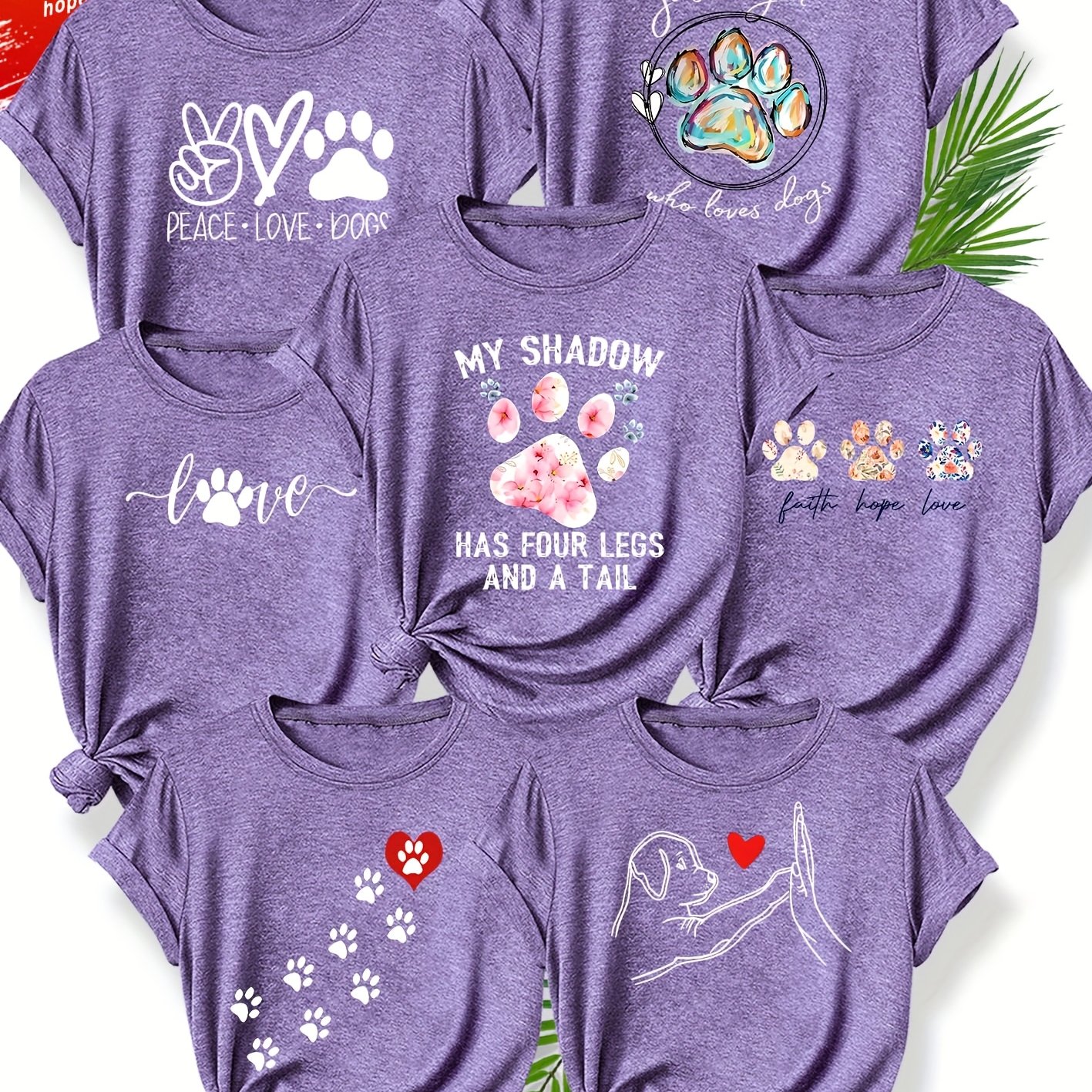 TEMU A Set Of 7 Mixed Styles Featuring Easy And Clear Lines With Cute Cartoon Cat Patterns, Fashionable And Elegant Women's Short-sleeve T-shirts In