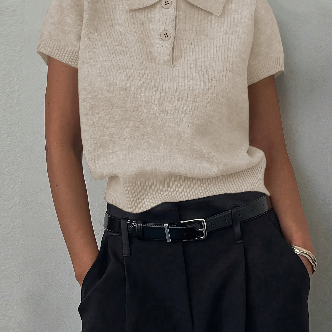 E-shop Neuer Damen Frühlingspullover Einfarbig Kurzer Sommer Freizeitkleidung Frühling bis Sommer Lässige Damen Einfarbig Slim Fit POLO Kragen Kurzarm