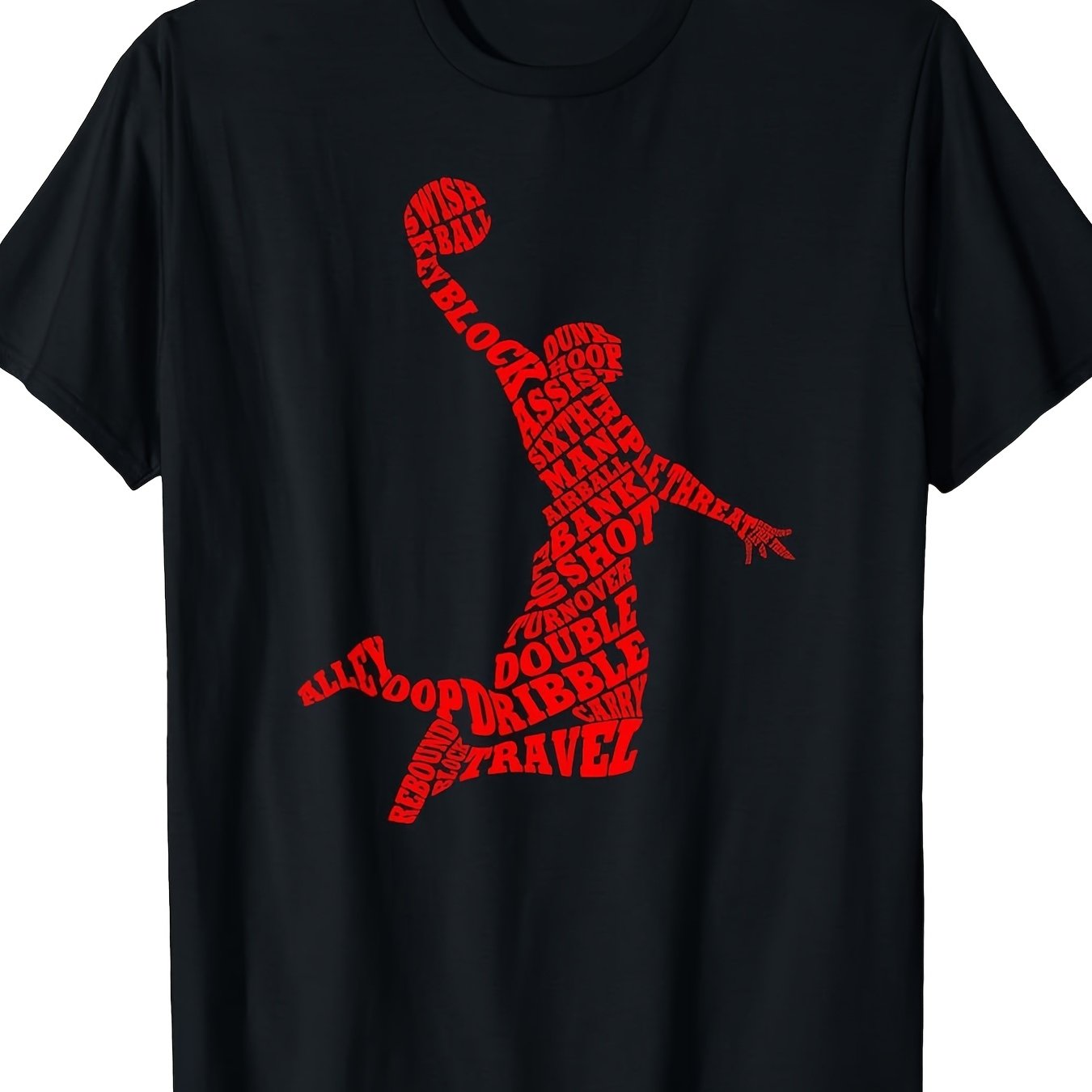 TEMU T-shirt Homme Basketball Motif Graphique Art avec Dunk et Cercle - Coupe Ample, Manches Courtes, Col Rond - Idéal Décontracté & Sport, Confort