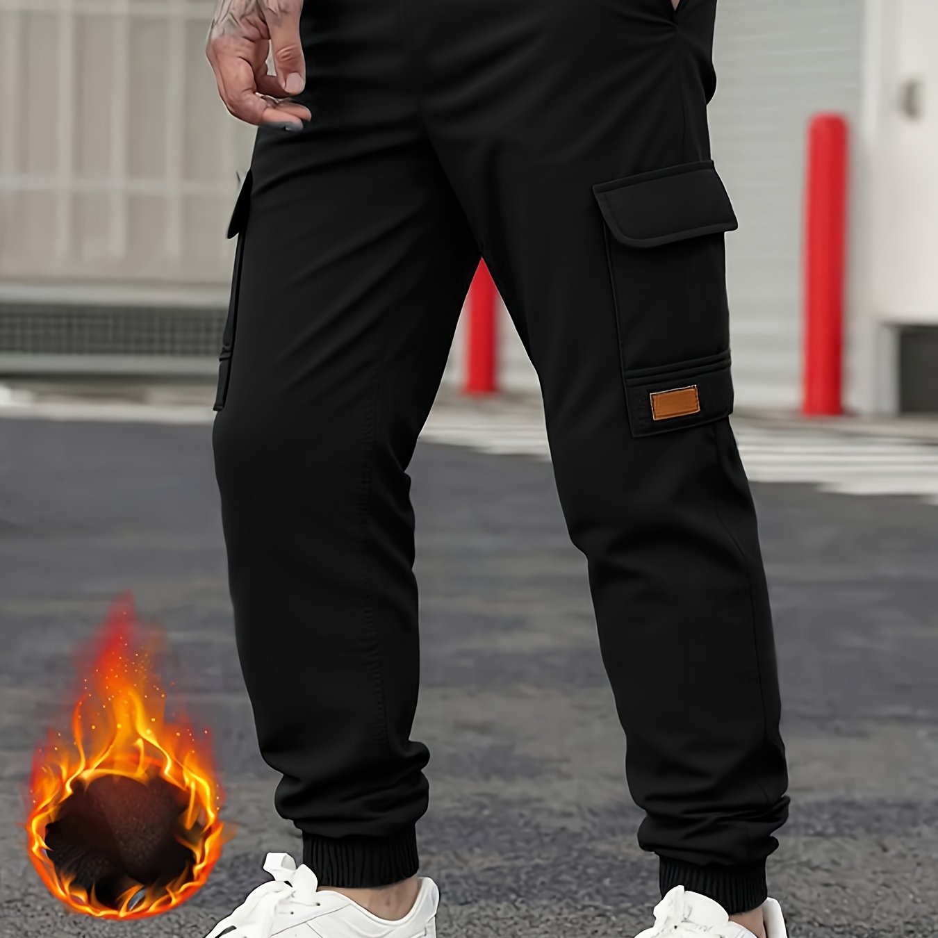 Image of 1pc Youth Casual Cargo Pants, Boys' Fall Winter Fleece-lined Trousers, Multi-pocket Utility Pants, Casual Elastic Waist Trousers, Suitable For Outdoor Activities, Hiking And Leisure