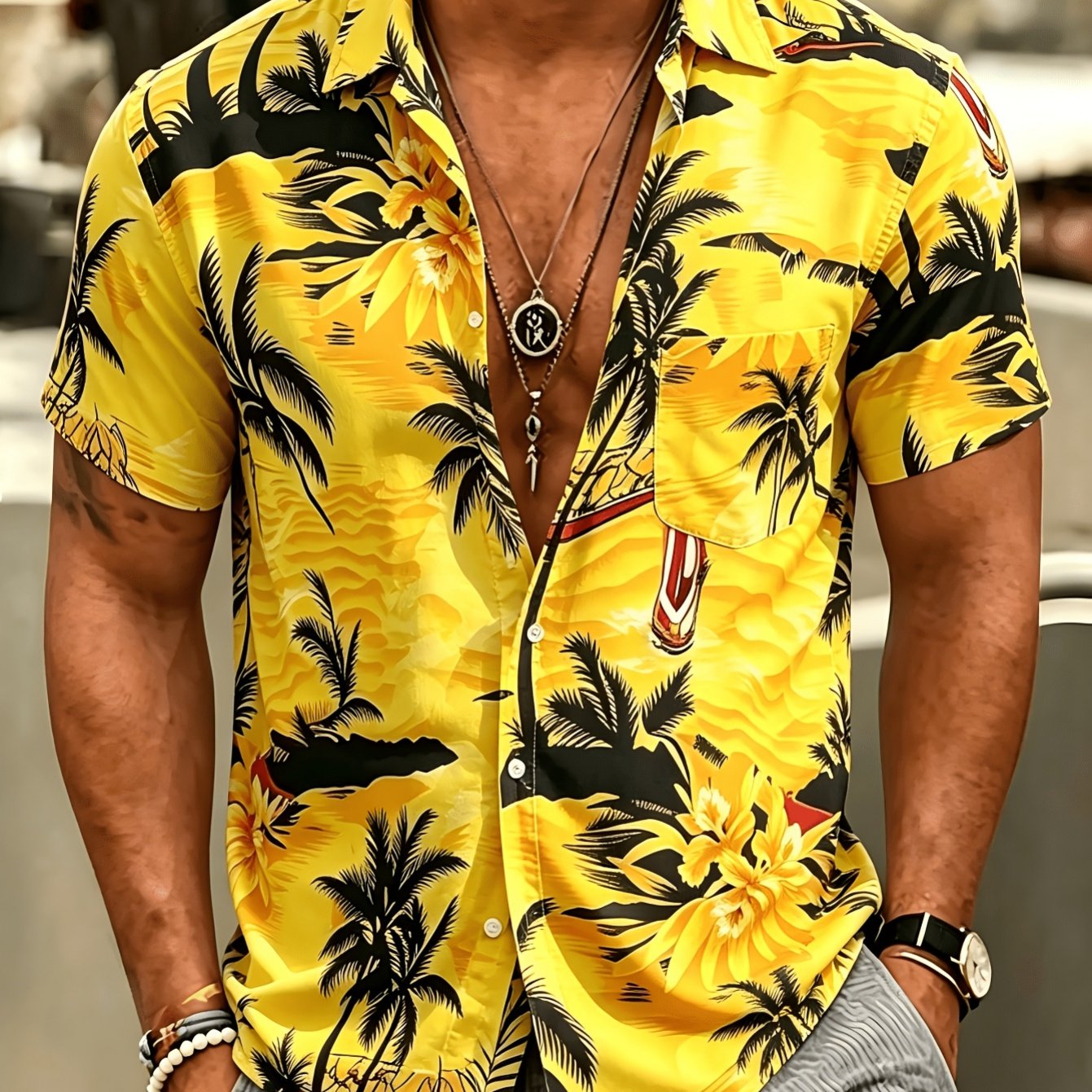 TEMU [printed Design â Not Textured] Coconut Tree Print Men's Casual Shirt, Short Sleeve Shirt, Tropical Shirt, Summer Shirt, Palm Tree Shirt,