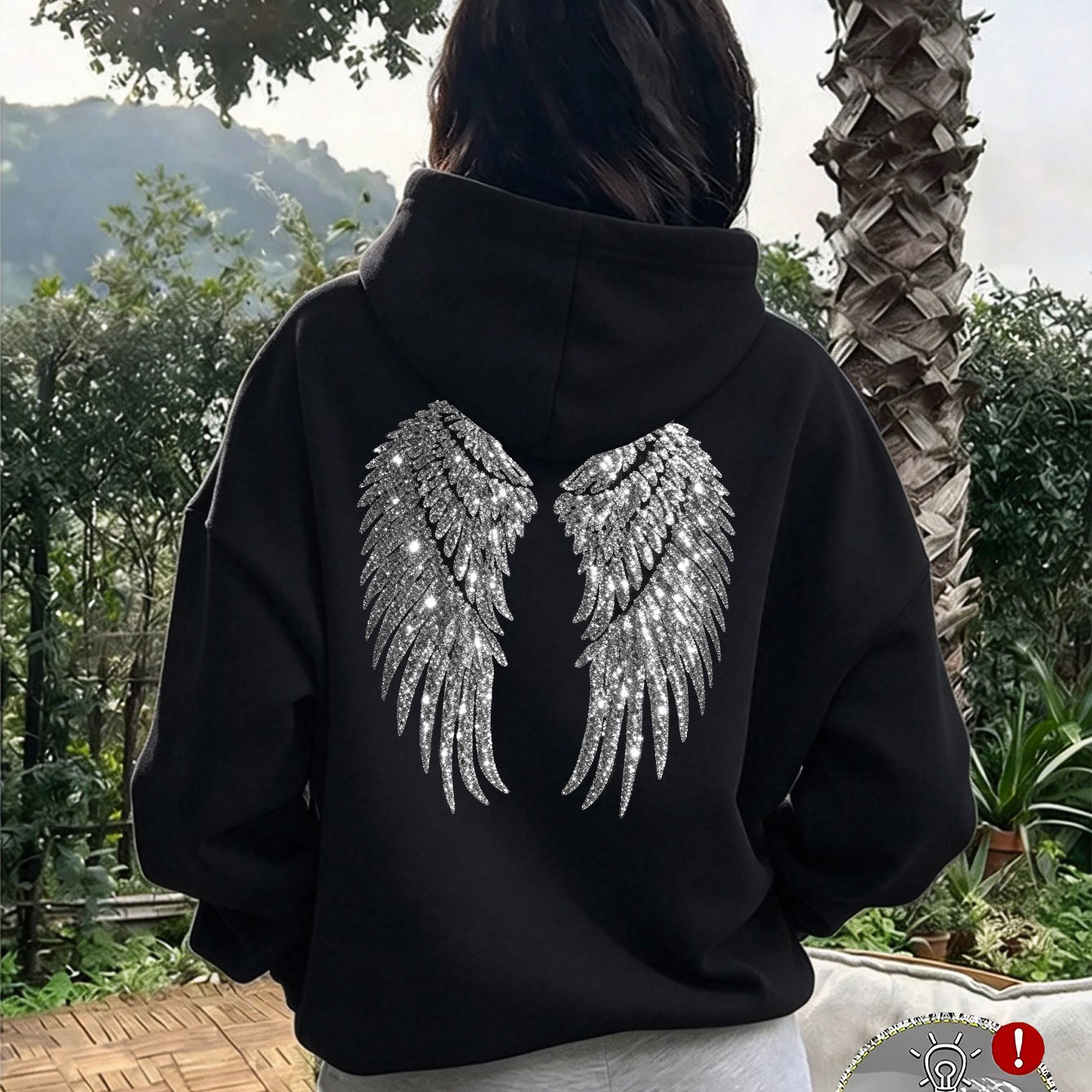 TEMU Haut tendance pour femme automne/hiver avec ailes à strass brillants, motif imprimé créatif, style High Hip Hop Y2K Harajuku, design vintage