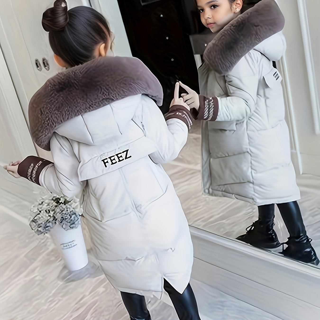 Image of Thermal Winter Parka Jacket Hooded With Split Hem & Lettering - Thick Outerwear Suitable For, Skiing, Outdoor Activities, Machine Washable Mid-length Hooded Jacket For To Teen