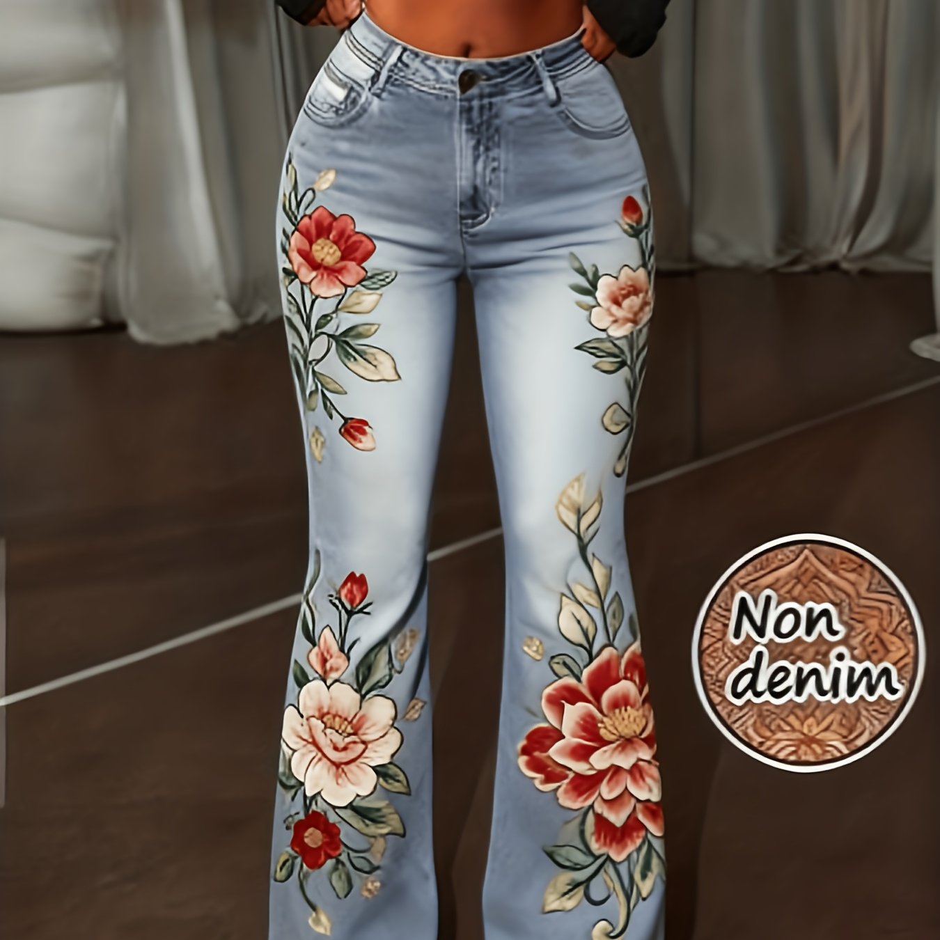 Printed Legging - Not Denim Fabric Ladies' Daily 2d Printed Trousers, Flared Trousers, Retro Printed Commuting , Bohemian Style Versatile Trousers