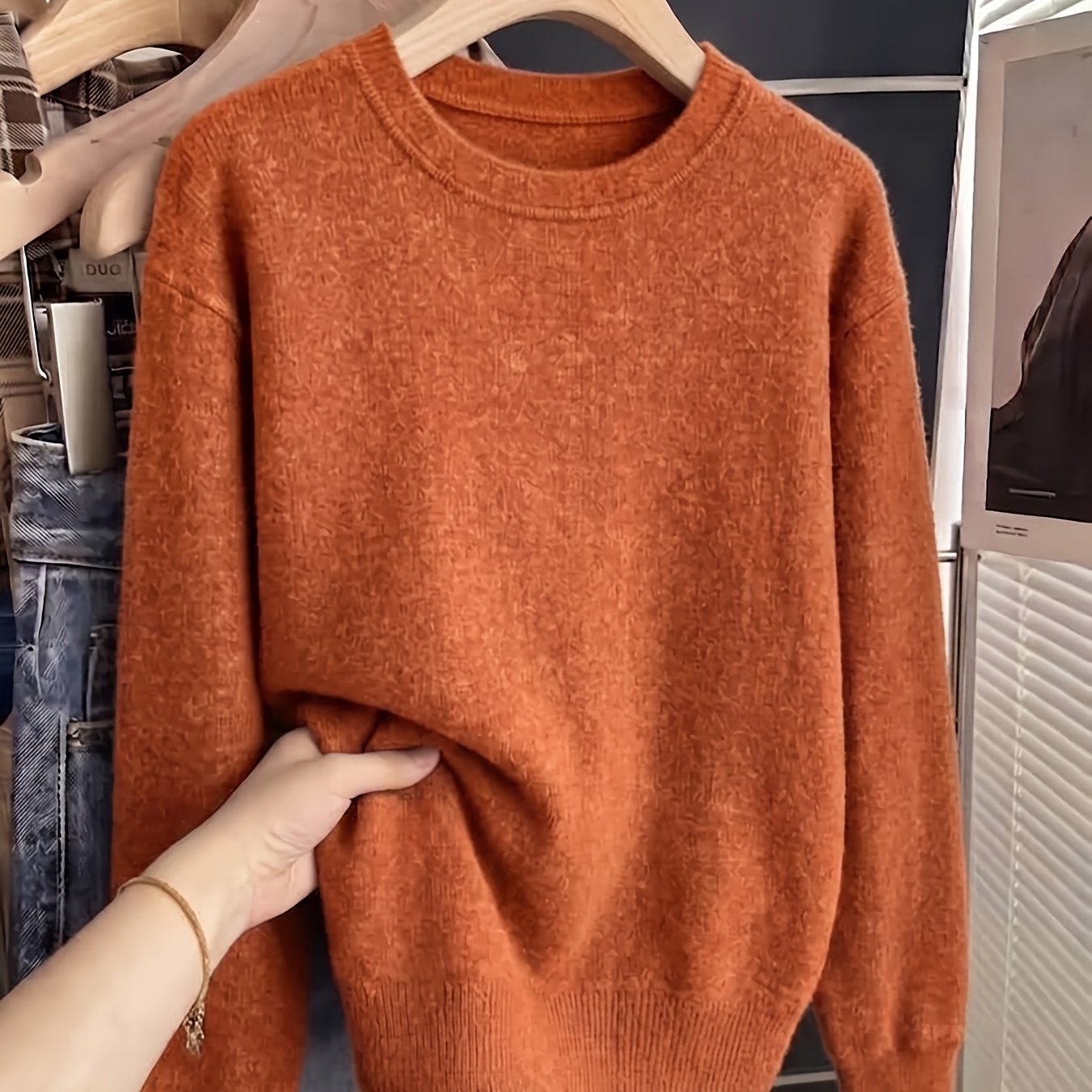 TEMU Pull 1 pièce pour femme, faux pull adapté pour /hiver, pull confortable à col rond avec élasticité moyenne, lavable en machine - Compatible avec