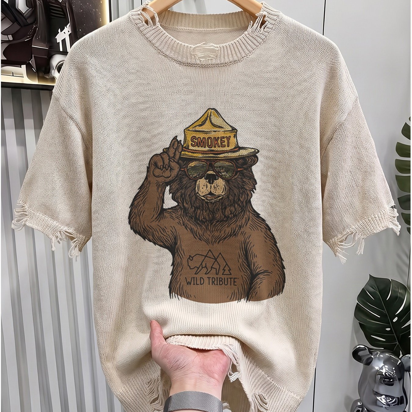 TEMU 2d Digital Men's Lightweight Knit Pullover Base Layer Outerwear Hat Glasses Pattern Fashion Round Neck Casual Short Sleeve Top All-match Street