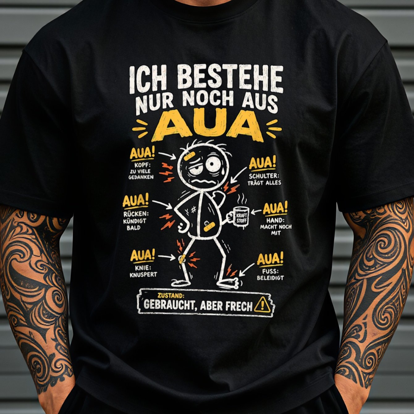 Men's T-shirt: I Exist For Aua T-shirt, German Pain Chart, With Warning Label, Funny Body Humor, Plus Size