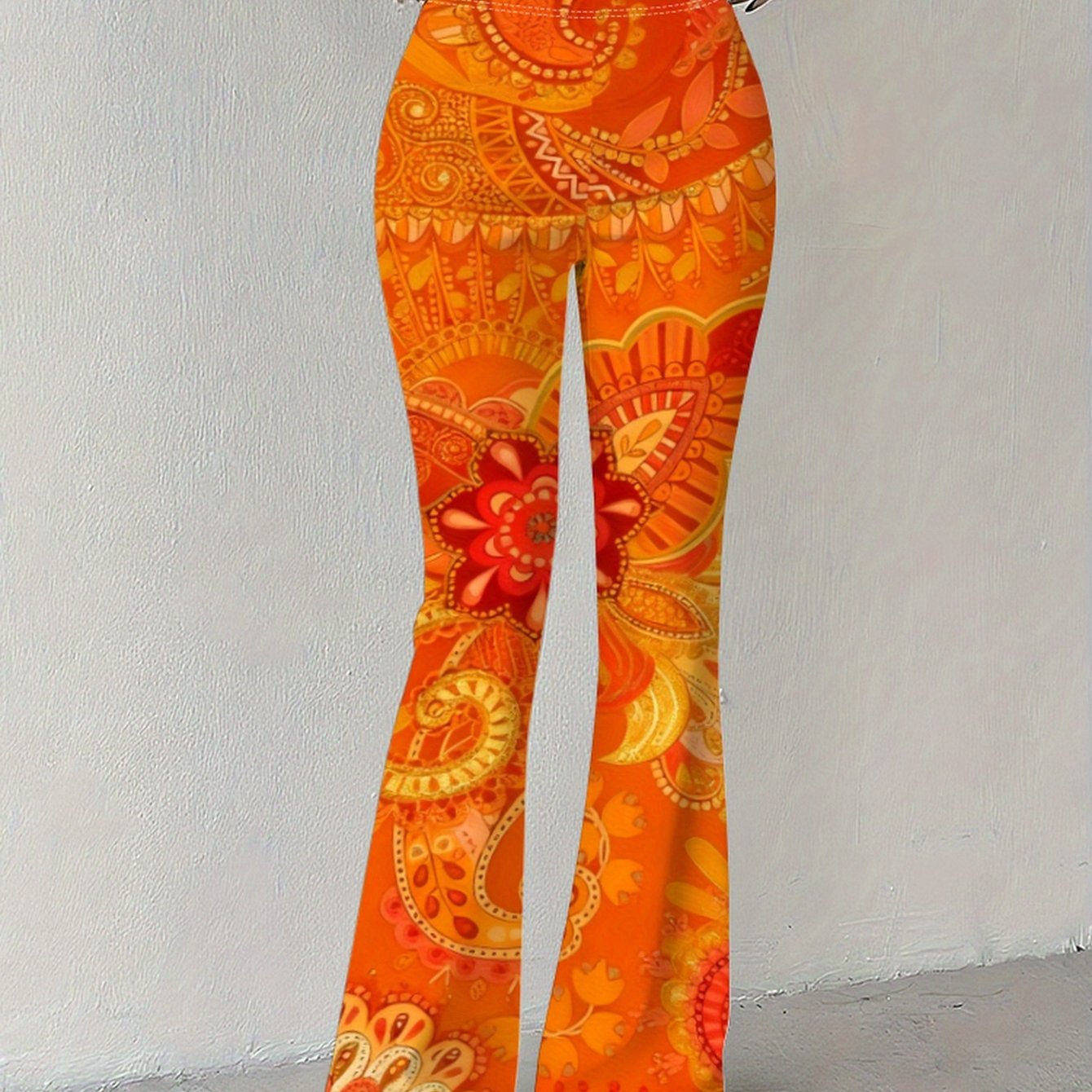 TEMU Ethnic Style Pattern Drawing Individual Pattern Autumn Winter New Print Women's Long Pants Women's Trousers Casual Fashion Flared Pants-748