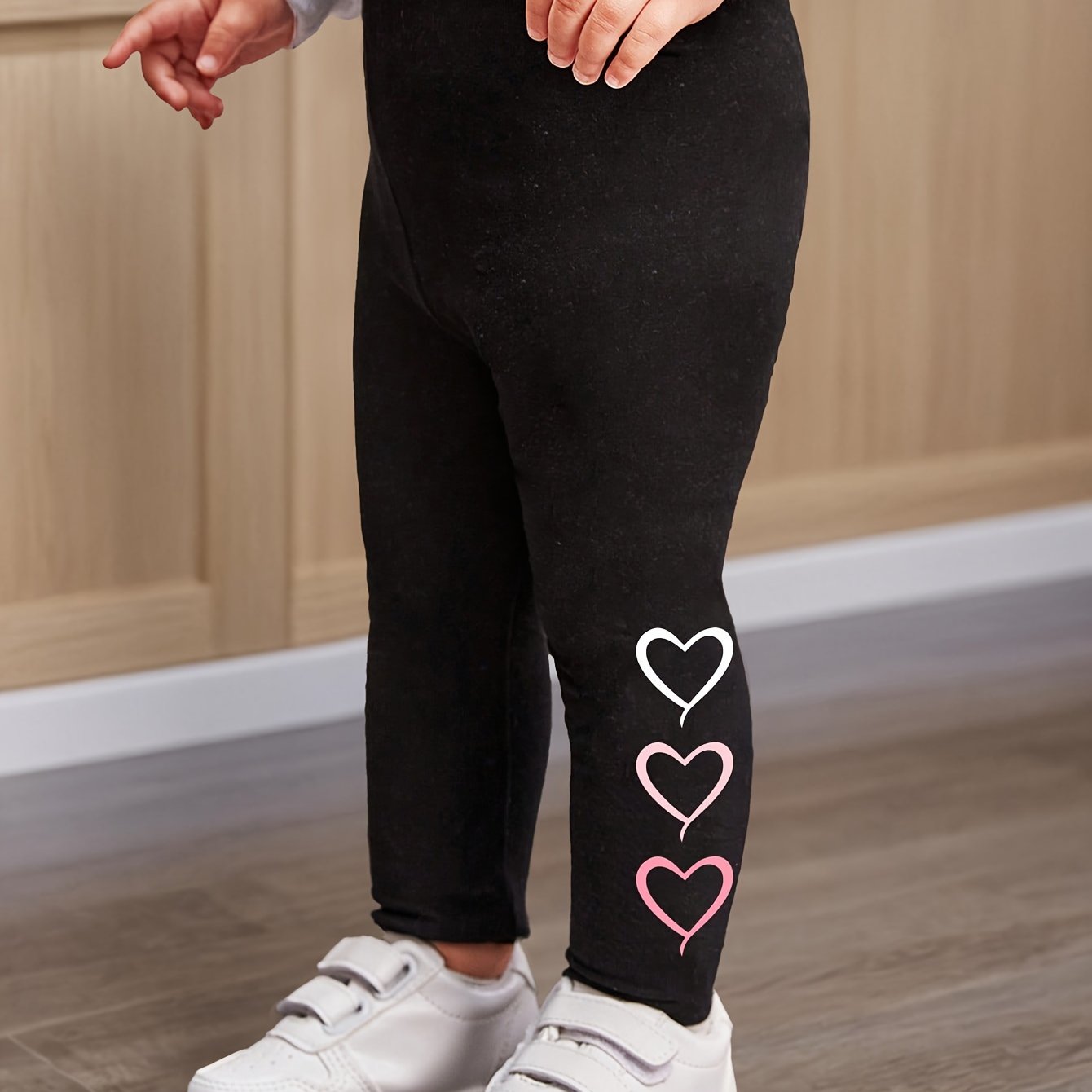 Image of Girls' Spring And Autumn Cute Fashionable Stylish Heart Black Long Pants For Toddlers, Perfect For Outdoor