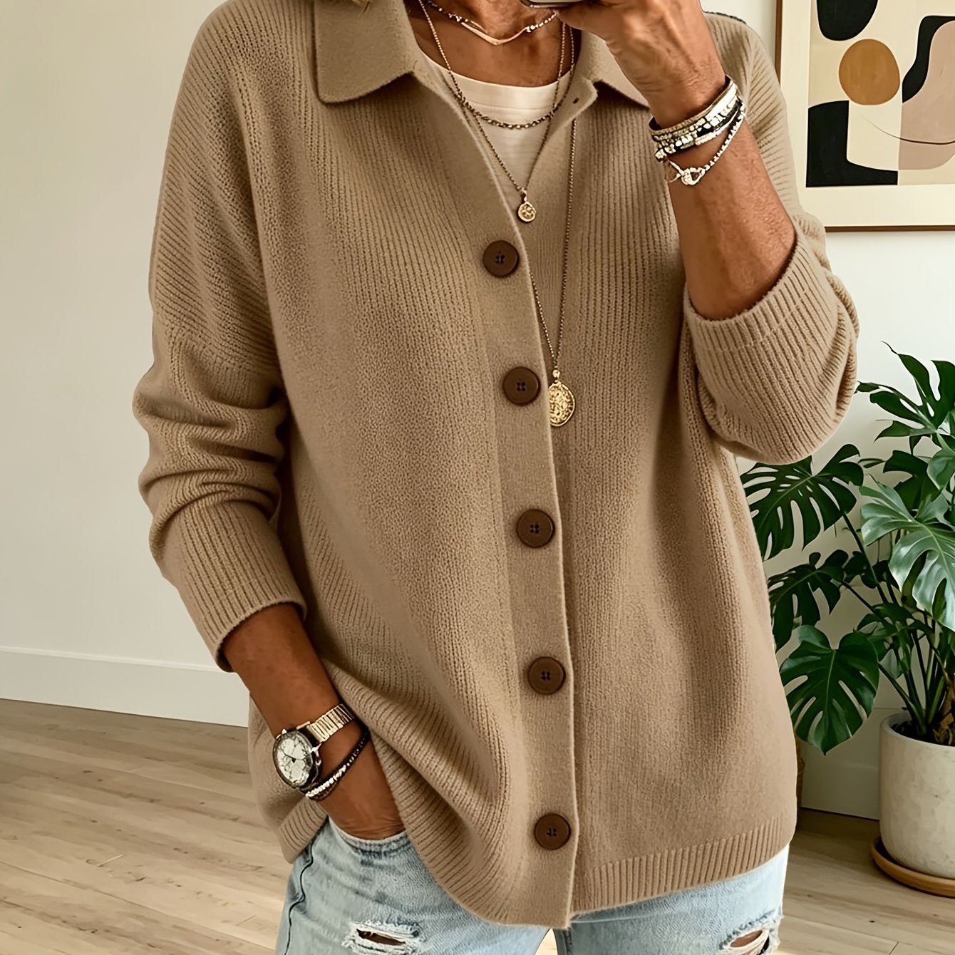 TEMU Cardigan Button Up Women's Sweater Autumn And Winter New Item Solid Color Casual Outdoor Sports Women's Clothing