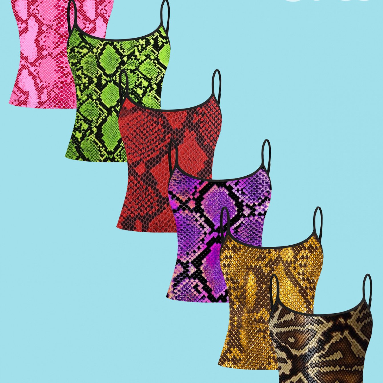 TEMU Set Of 6 Colorful Snake Print Camisoles For Women With Thin Straps, Featuring A Wild Trendy Style