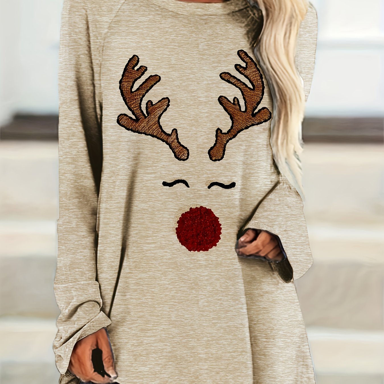 Christmas Reindeer Face Printed T-shirt