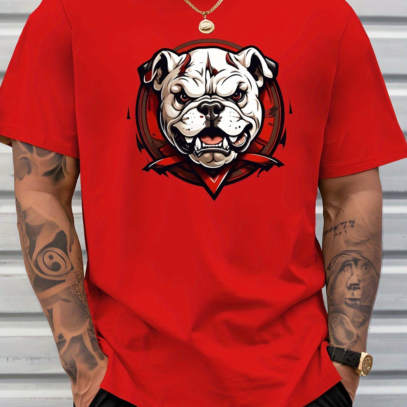 TEMU Bulldog Head Pattern New Summer Outdoor Men's Short-sleeved T-shirt Summer Fashion Trend Top Printed Men's Bottoming Shirt Spring And Summer