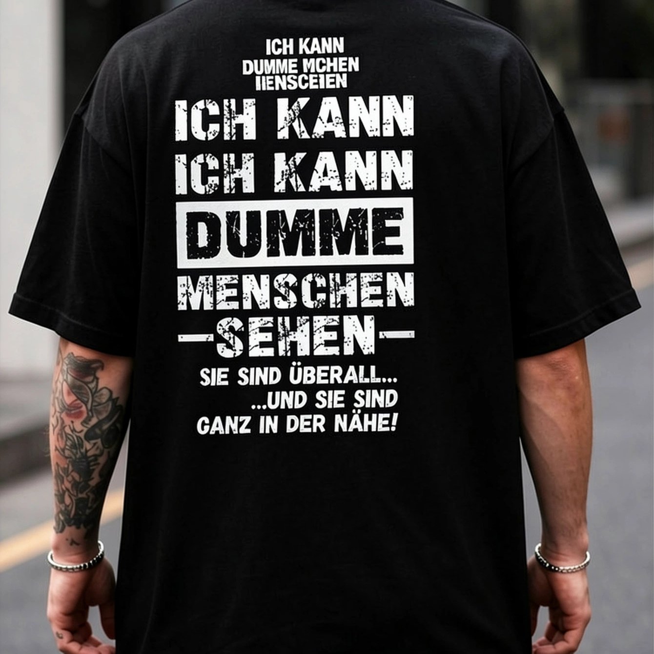 Image of Men's Funny German Slogan T-shirt - I Can Handle Stupid People Heavyweight 100% Cotton Tee Casual Crew Neck Short Sleeve Shirt With German Ich Kann Dumme Menschen