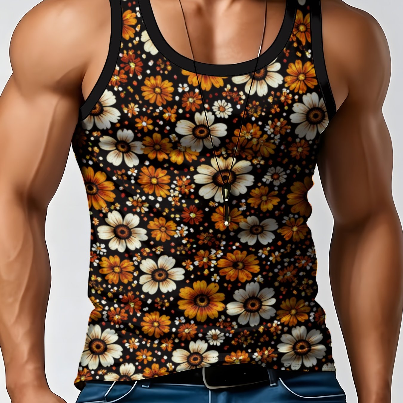 TEMU Men's Geometric Print Sleeveless Vest, Crew Neck Casual Lightweight Breathable Summer Top