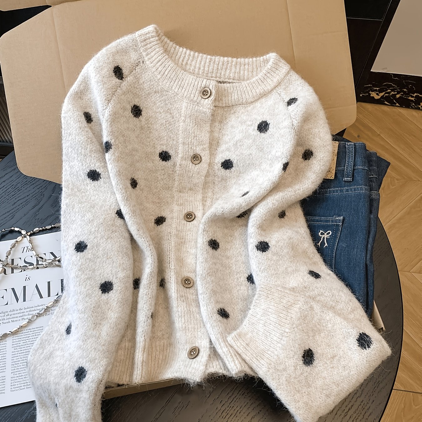 TEMU Cardigan joli et élégant de style coréen à et à col rond