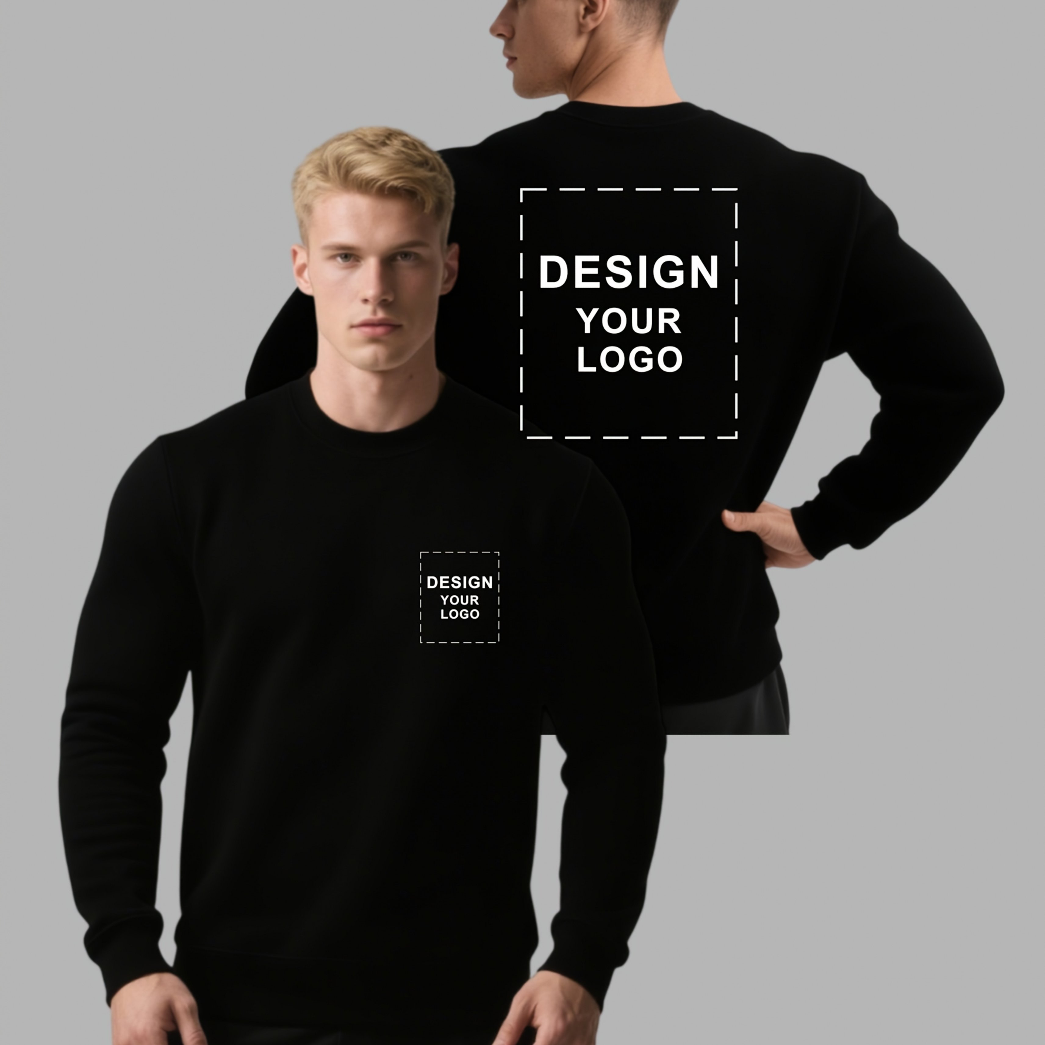 TEMU Sweat-shirt Personnalisé Homme avec Logo - Impression Personnalisée sur Poitrine et Dos, Pull Respirant à Col Rond, Idéal pour Cadeaux