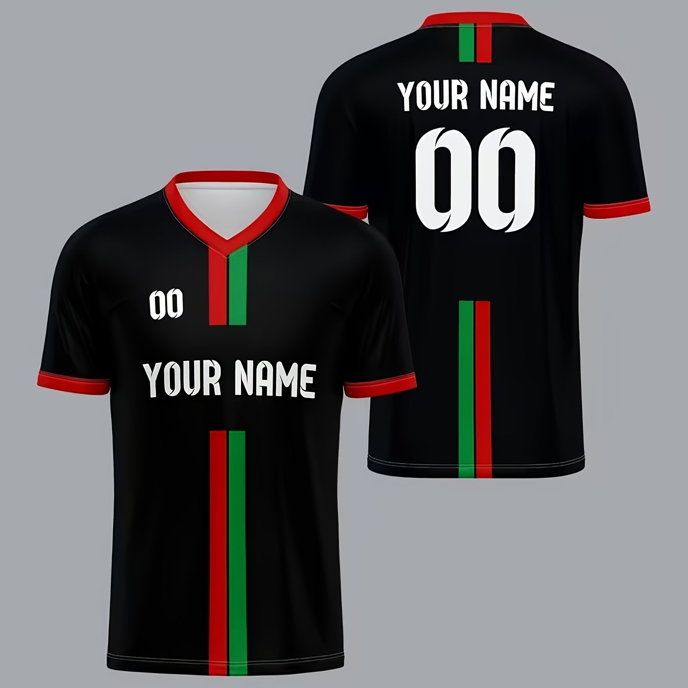 TEMU V-neck Football Jersey | Front And Back Print Design Suitable For Training, Team Uniforms, Casual Wear | Machine Washable Polyester Shirt For