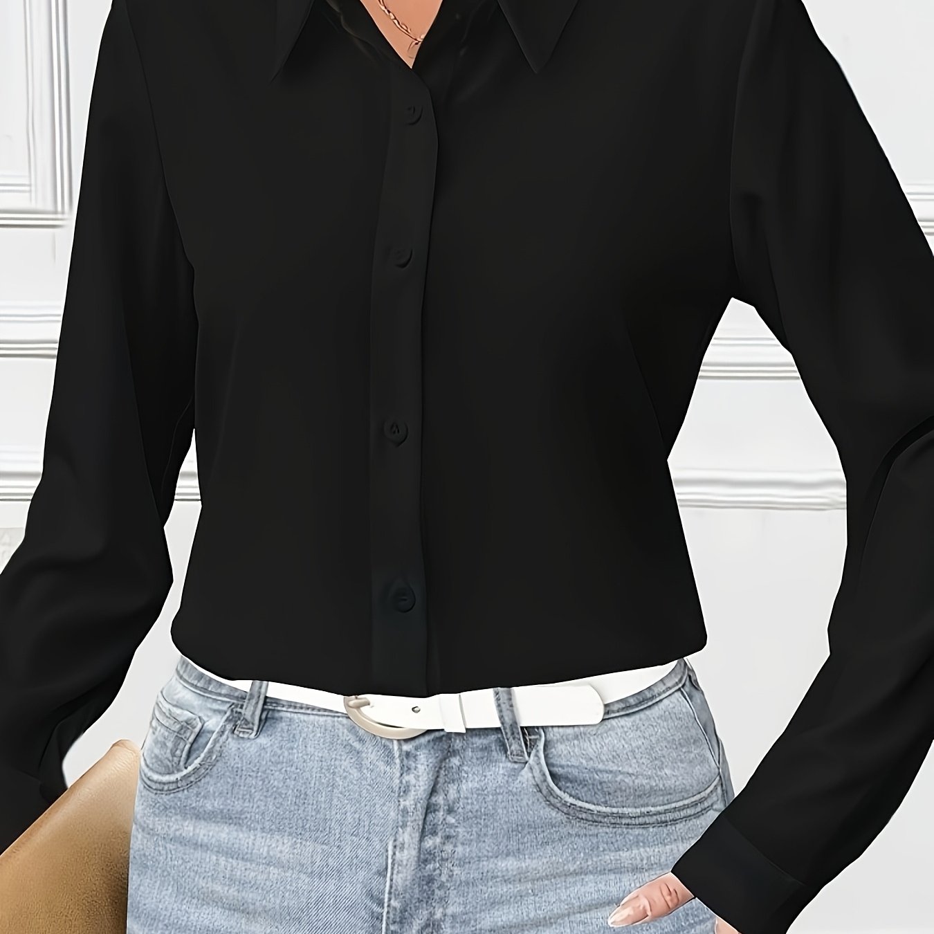 TEMU Camisas de con cuello de color sólido para mujer, moda -verano, blusas elegantes y fáciles para ir al trabajo